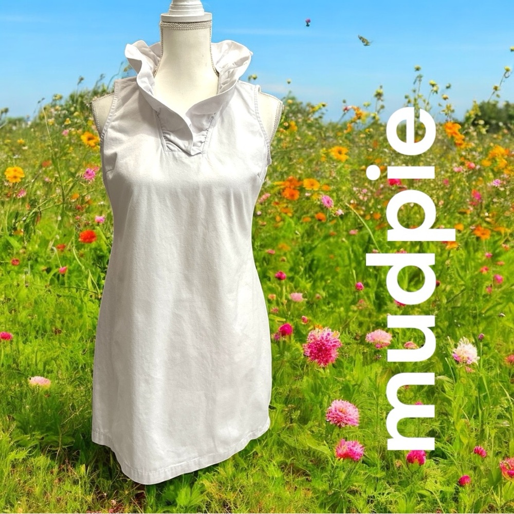 Mud Pie White Cotton Dress with Ruffled Collar